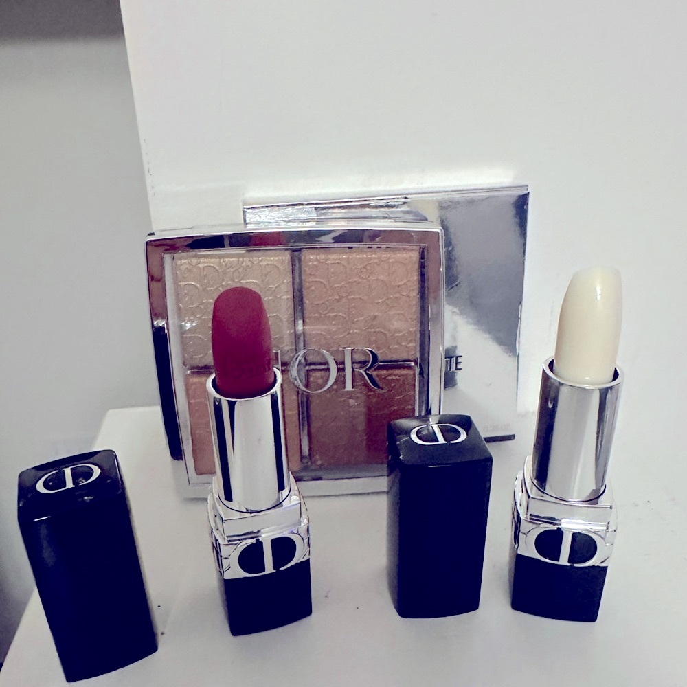 Dior Makeup Bundle - Highlighter Pallet, &Two Lipsticks